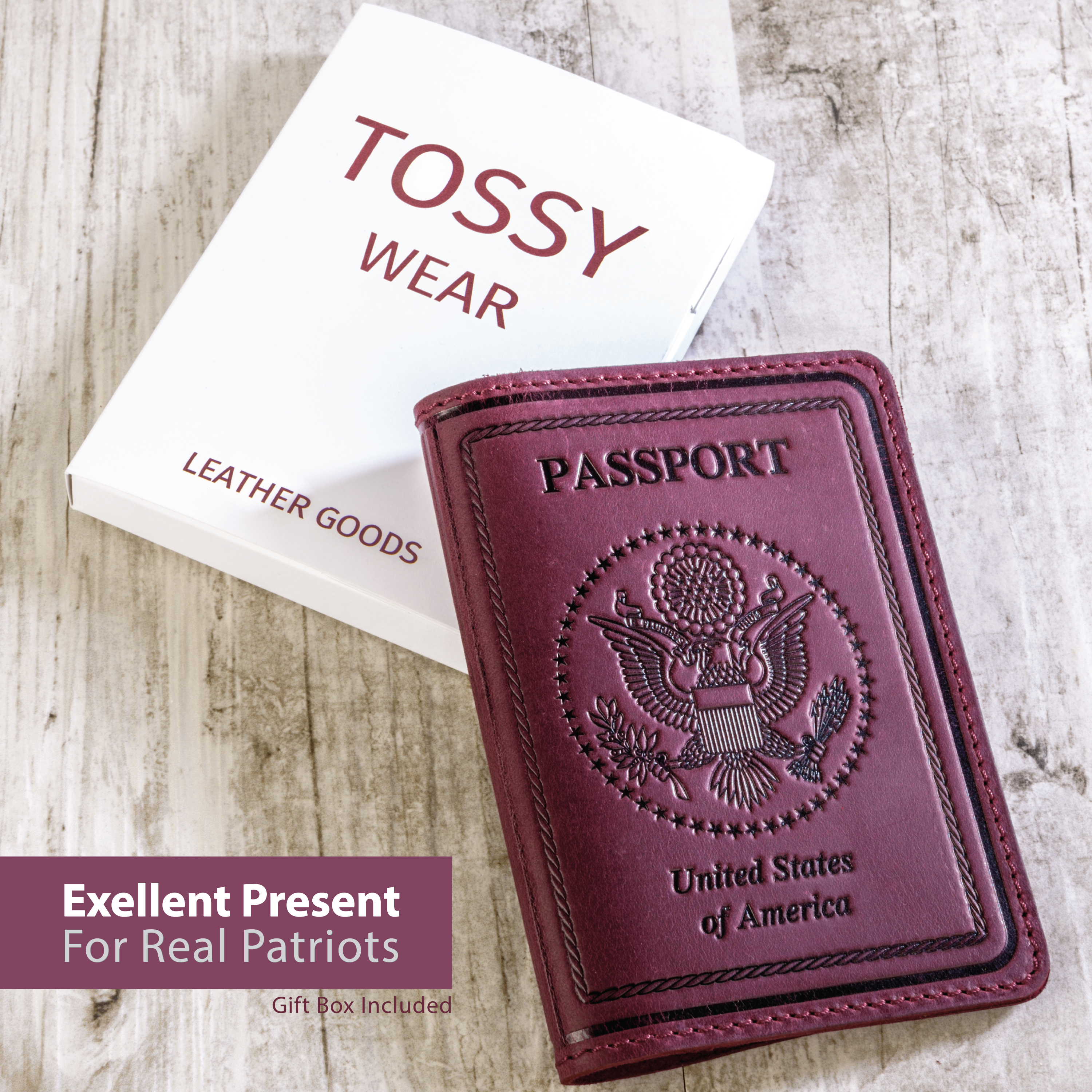 Шкіряна обкладинка на паспорт Passport USA col.L бордовий Шкіряна обкладинка на паспорт Passport USA col.L бордовий